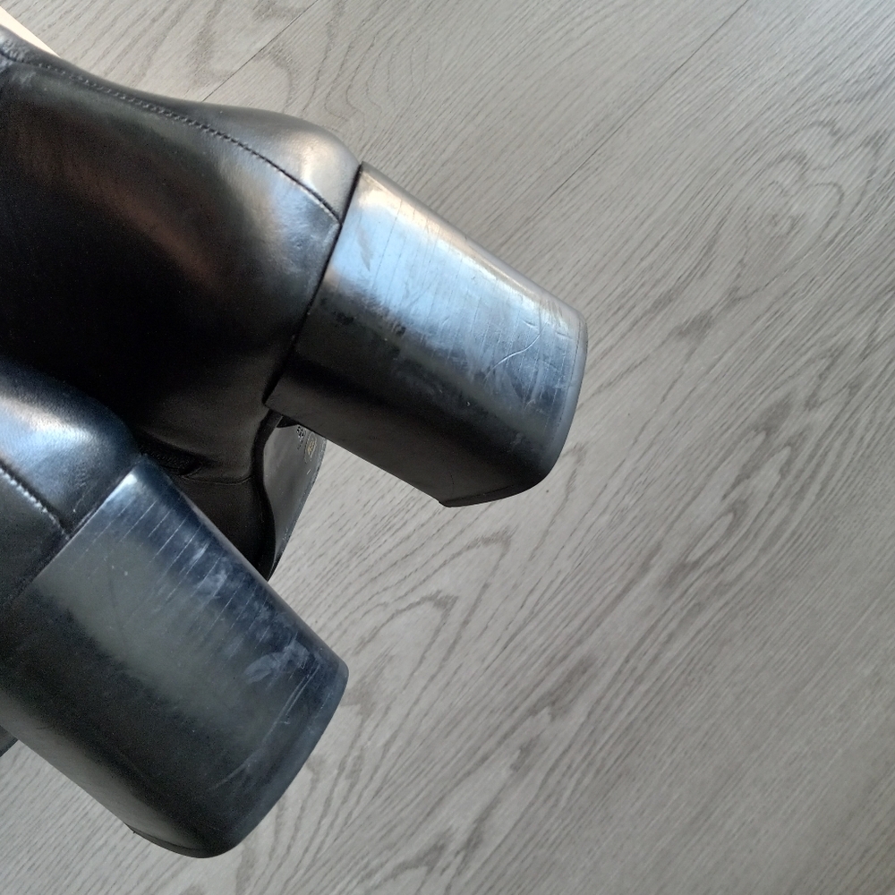 90's Nine West Vintage Y2K Square Toe High Black Leather Boots - Picture 15 of 16